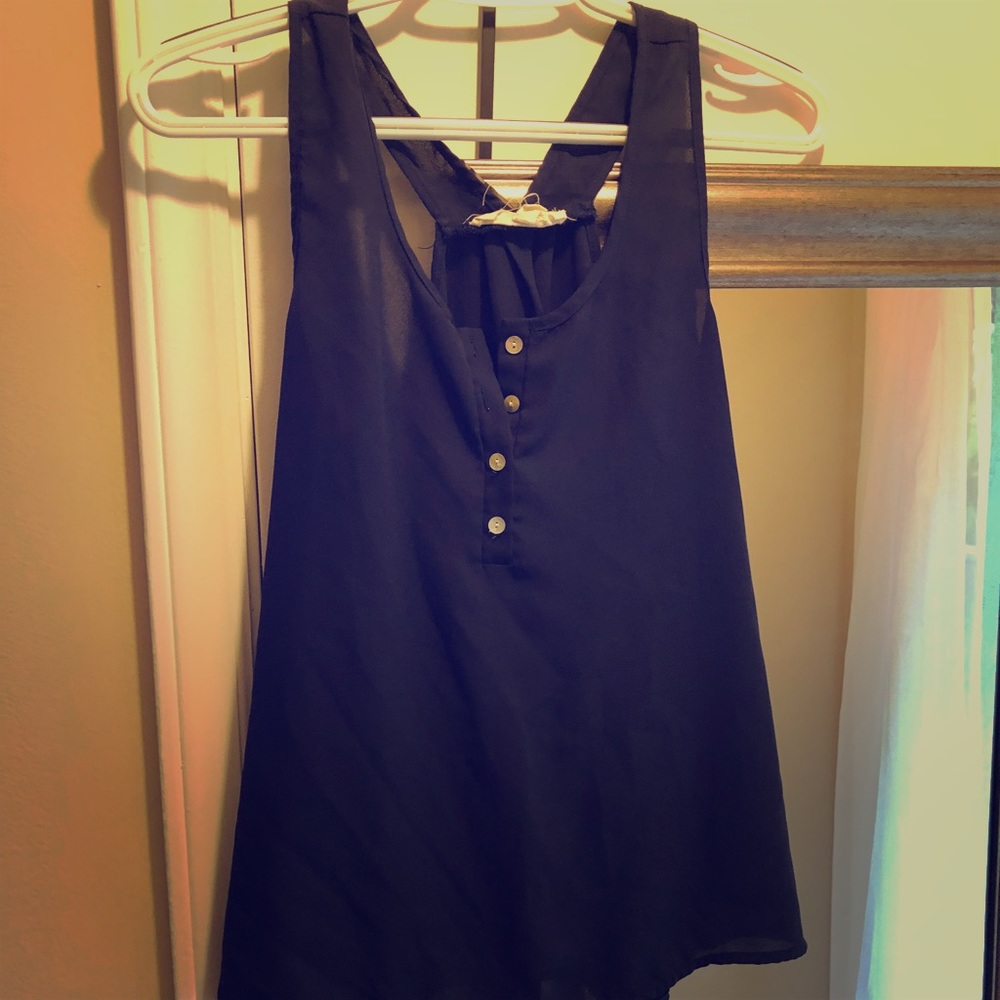 Navy “Pink Rose” Sheer Tank